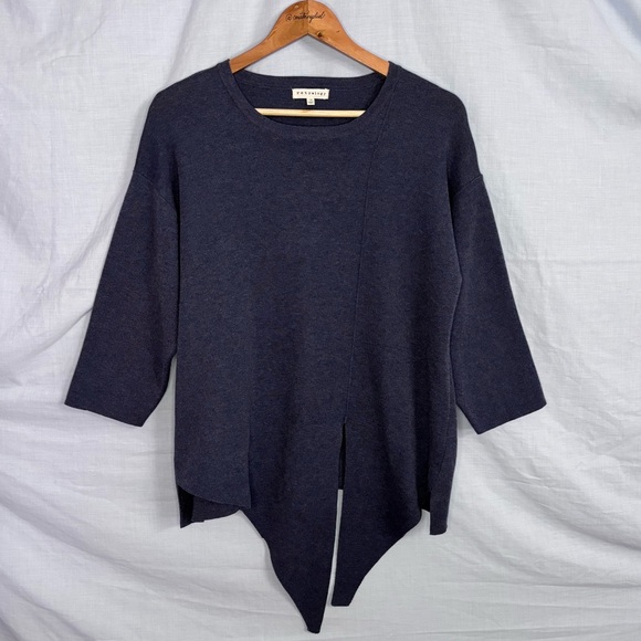 Retrology Dark Cornflower Blue, Asymmetrical Hem with Front-Tie Sweater in 1X - Picture 3 of 14